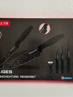 Brand New ~ Black Speckled 6-Piece Knife Set ~ Metallic Ceramic ~ Swiss Made